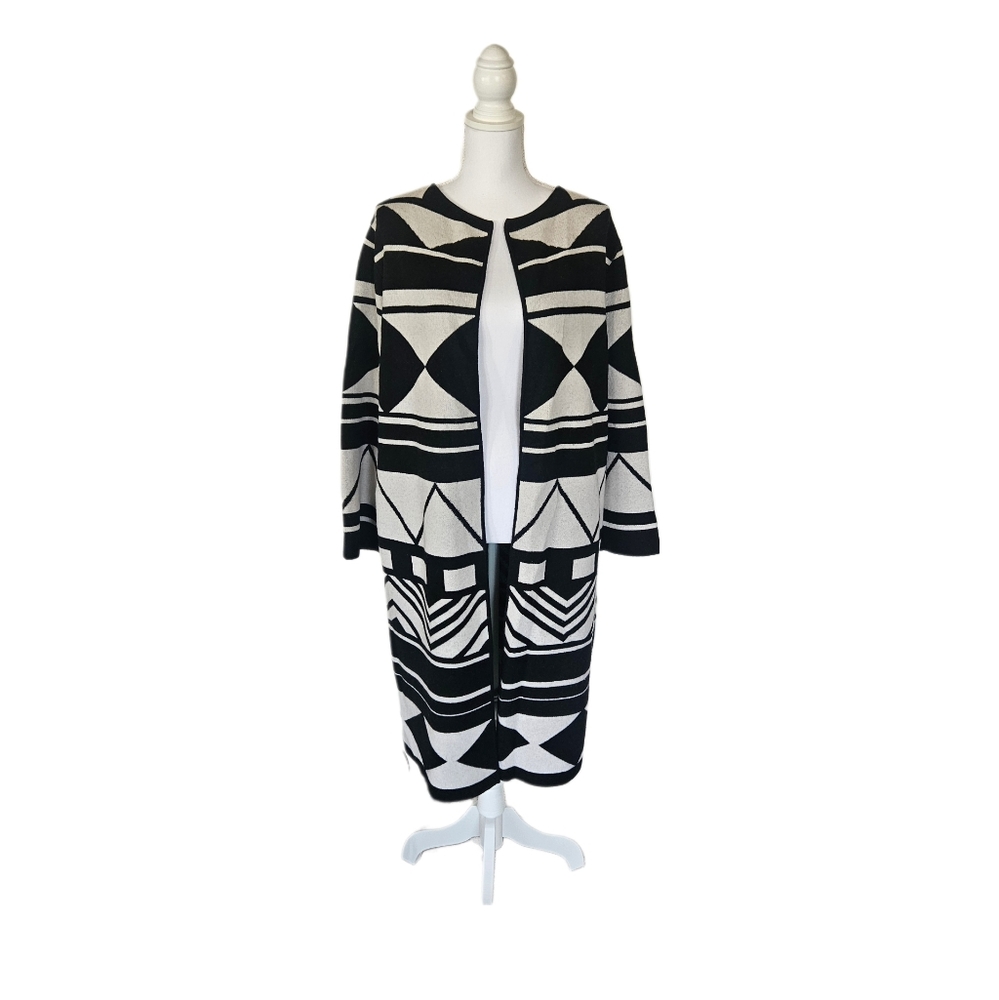 Cashmere Coat Cardigan Black White Geometric Nordstrom Womens Medium